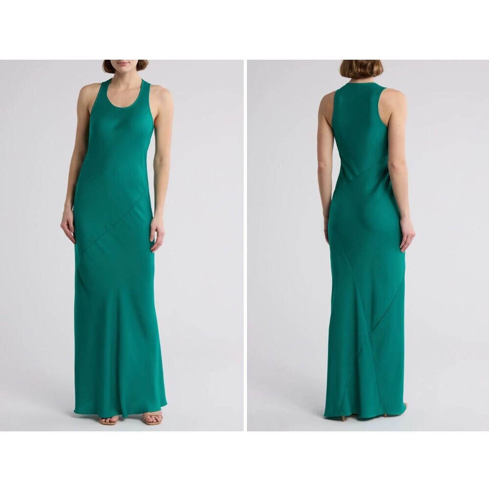 Rag & Bone Women's Sz 0 Daisy Satin Sleeveless Maxi Dress In Emerald Green $558